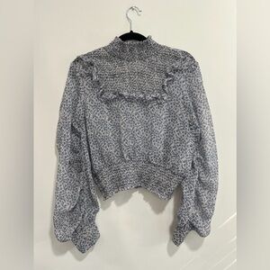 Blue floral print blouse